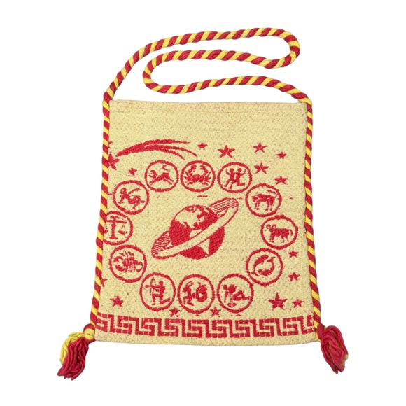 Vintage Greek Zodiac Astrology Celestial Planet Tapestry Bag Red Rope Strap - Picture 9 of 9
